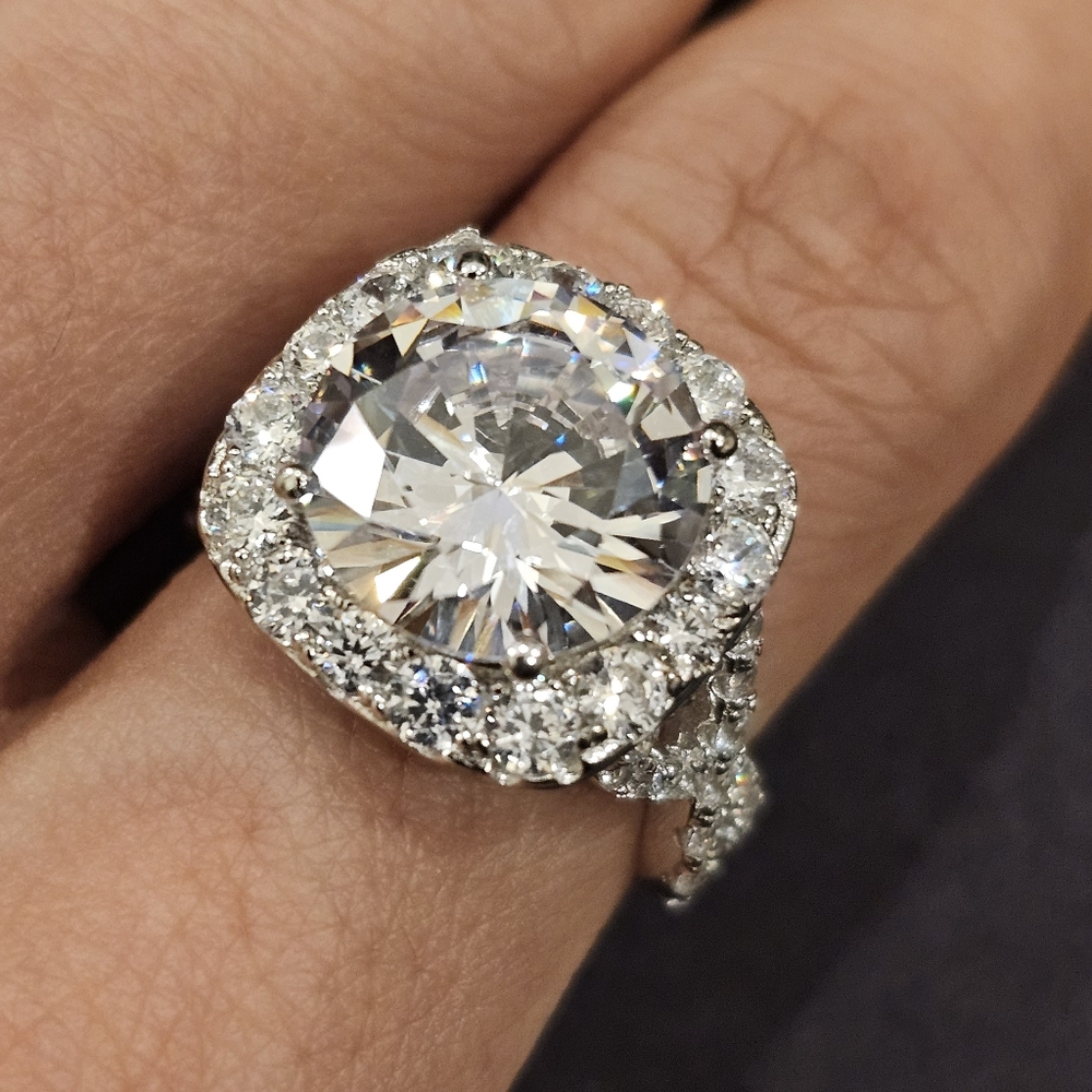 Cubic Zirconia engagement style ring. Sterling silver, size 7
